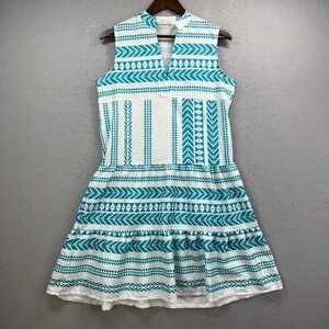 Pink Ripple Sleeveless Dress Womens Medium White Blue Geometric Aztec Boho Chic